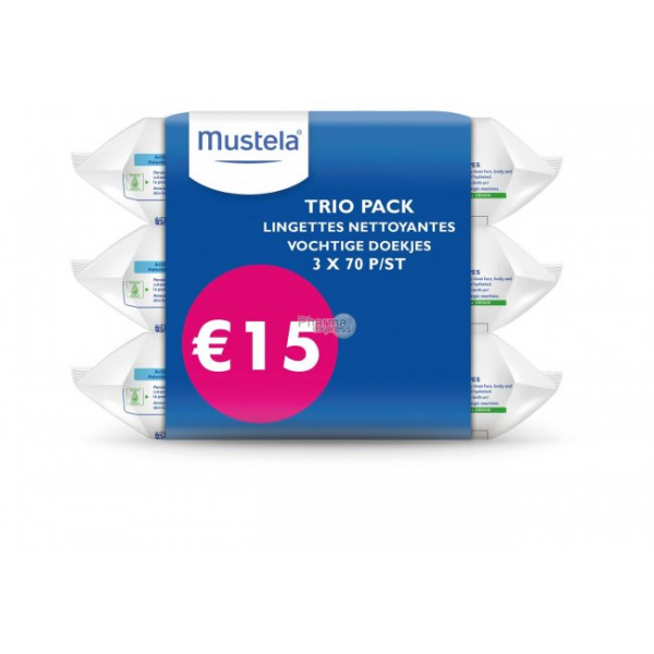 MUSTELA Trio Pack Lingettes Nettoyantes - 3x 70 pièces